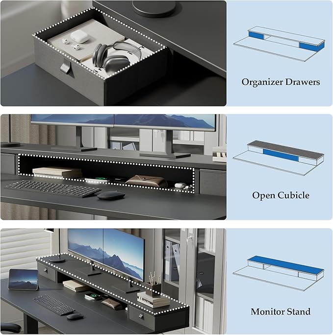 Klicelor 55 Inch Electric Standing Desk with Drawers, Adjustable Height Small Sit Stand Desk for Home Office, Compact Computer Workstation with Storage– Black