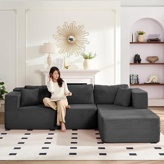 PUREMIND 106" Cloud Sectional Couch for Living Room, Corduroy L Shape Sofa with Deep Seat, Modular Boneless Foam Couch Corner Couches No Assembly Required