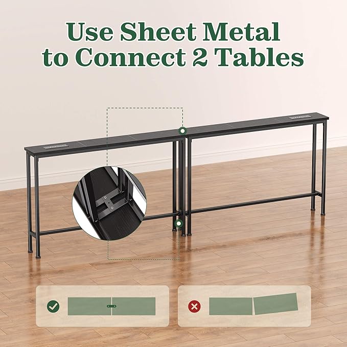 SUPERJARE 78.8 Inch Narrow Console Table with Outlet, Sofa Tables, Behind Couch Table, Long Entryway Tables with Charging Station, for Living Room, Black