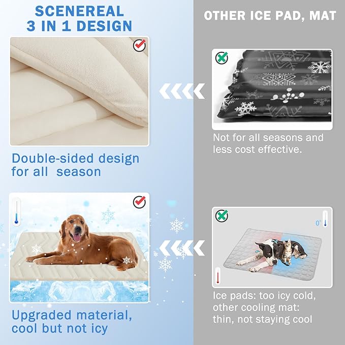 SCENEREAL Dog Cooling Mat for Crate, Thicken Self-Cooling Dog Pad Reversible (Cool & Warm), 36"x23" Pet Cool Bed for M Large XL Dogs,Kennel Sofa Mats Machine Washable, Durable Non-Toxic Gel, Outdoor