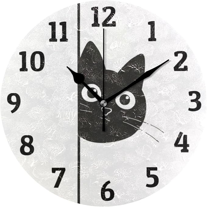 Wall Clock Cat's Head Silent Non Ticking Wall Clock Decorative Battery Operated Wall Clocks for Home Kitchen Bedroom Living Room Office