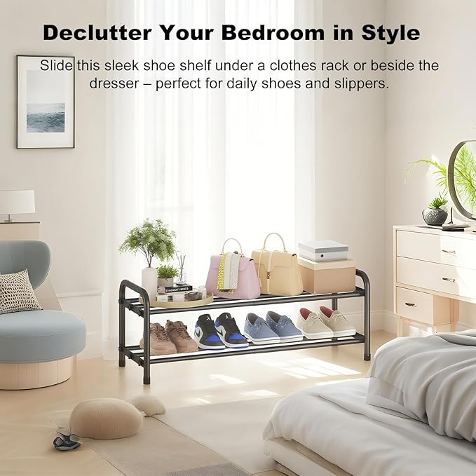 KANAV 2-Tier Expandable Shoe Rack, Adjustable Shoe Organizer & Storage for Closet, Small Space Saving Shoe Rack for Entryway, Bedroom, or Office – Sturdy & Durable Design