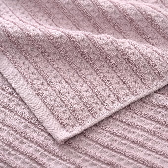 sense gnosis Waffle Hand Towel with Terry Striped Pattern Super Soft 100% Cotton Ultra Absorbent Bathroom Hand Towels 13 x 29 Inch (Pink-Purple, 2 Pieces)