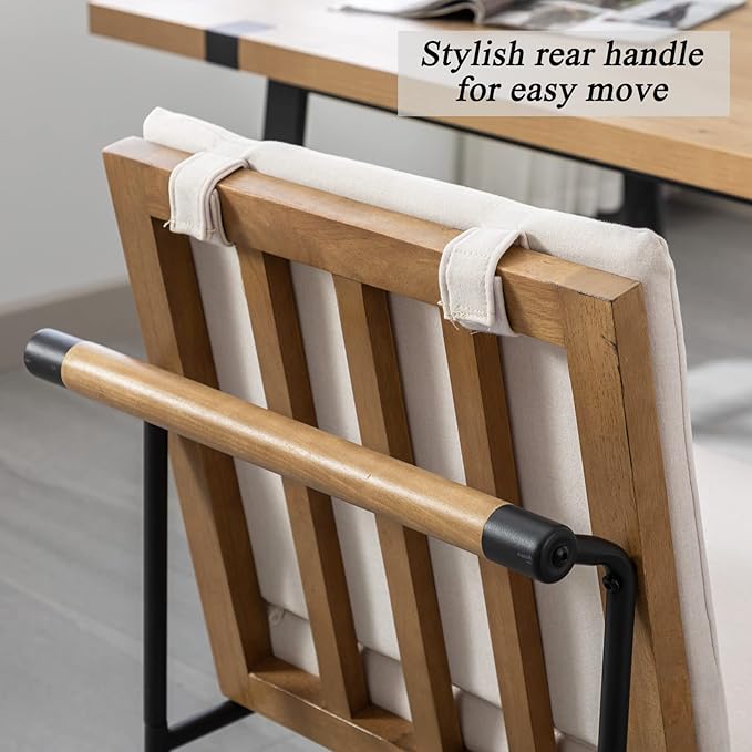 DUOMAY Mid-Century Modern Dining Chairs Set of 4, Linen Upholstered Side Chair with Rear Handle, Armless Chair with Metal Legs for Kitchen Dining Room Living Room Vanity, White