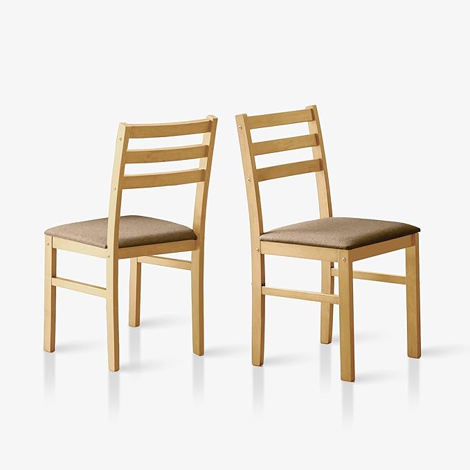 Livinia Seattle Modern Farmhouse Kitchen Dining Room Chair Set of 2, Solid Wood Fabric Upholstered Cushion Seat Wood Ladder Back Chairs (Natural)