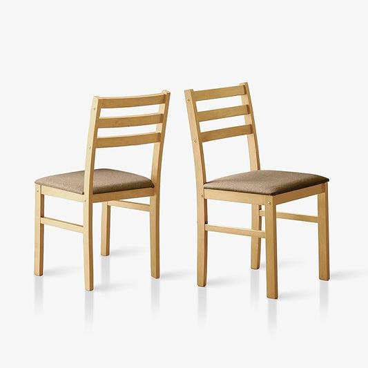Livinia Seattle Modern Farmhouse Kitchen Dining Room Chair Set of 2, Solid Wood Fabric Upholstered Cushion Seat Wood Ladder Back Chairs (Natural)