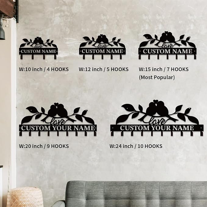 Personalized Custom Name Birds of Trees Wall Key Hooks,Metal Birds of Trees Art Clothes Hooks,Metal Birds of Trees Wall Home Storage Decorative,For Front Door, Hallway, Kitchen, Bedroom(Style E)