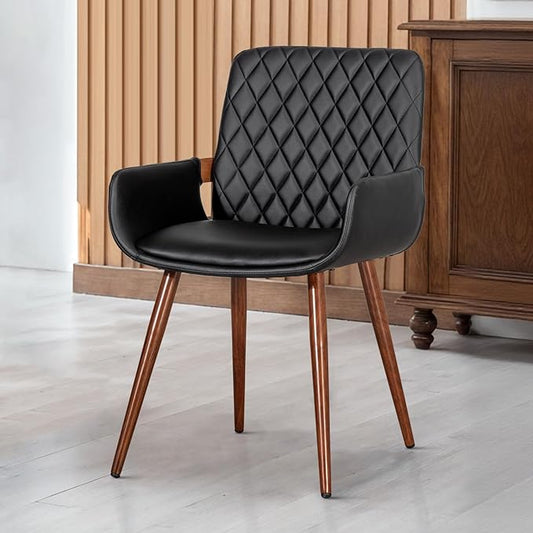 LUNLING Mid Century Modern Faux Leather Dining Room Chairs,Upholstered Seat Metal Legs Chairs Black Faux Leather Kitchen Chair Reception Room Chair,1PCS