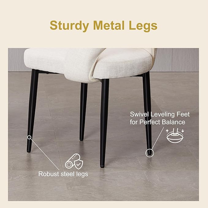 Modern Dining Chairs, Fabric Upholstered Accent Kitchen Chairs with Comfy Padded Seat & Sturdy Metal Legs, Side Farmhouse Chairs for Dining Room, Living Room, Restaurant (Beige, Set of 2)