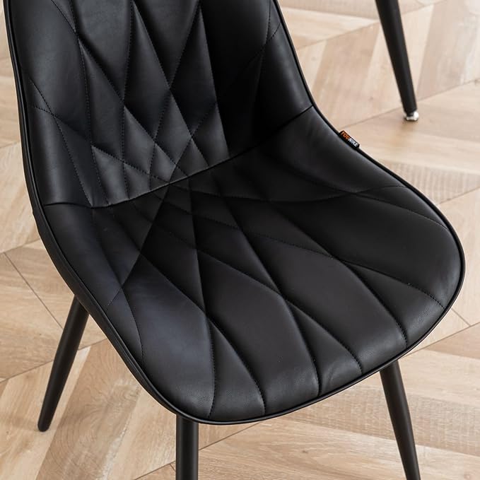 Rowill Black Dining Chairs Set of 2 - Upholstered Faux Leather Kitchen Chairs with Soft Cushion Backrest, Sturdy Metal Legs & Non-Slip Pads, Perfect Modern Design for Home Dining Room, Kitchen
