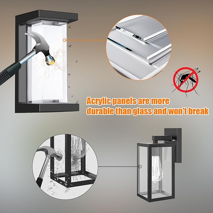 Juyace 18w Outdoor Porch Lights Exterior Lighting Fixtures Wall Mount Rectangular Modern Patio Sconces 1800Lm 3000k Aluminum Black IP65 for Garage House Front Door Entryway (2 Pack)