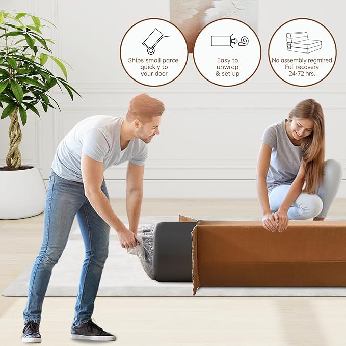 Folding Sofa Bed Single Size with Pillow Memory Foam Convertible Sleeper Chair Floor Couch Futon Lazy for Living Room/Home Office/Guest Beds/Apartment/Upstairs Loft,Dark Gray