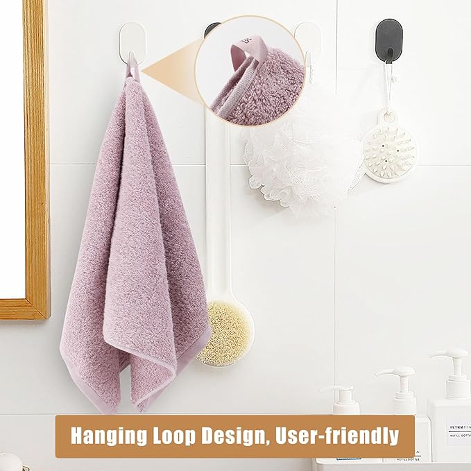 SEMAXE Bath Towel Set, 100% Cotton Absorbent Bathroom Towels with Hanging Loops and Nano-Bio Lifecycle Labels, 8 Piece Towel Set Include 2 Bath Towels, 2 Hand Towels, 4 Washcloths, Purple