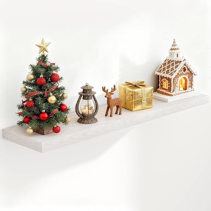 Fun Memories Farmhouse Floating Shelves for Wall, 48 x 9.3 Large Floating Shelf Wall Mounted, Rustic Wood Shelves for Bathroom, Kitchen, Living, Heavy-Duty Storage Deep Shelf for Books, Decor, Brich