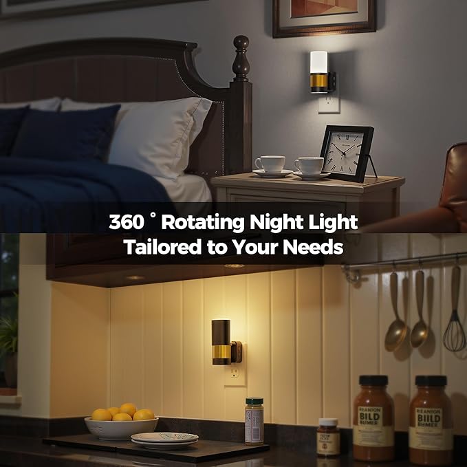 Briignite Night Lights Plug into Wall, Dimmable 3CCT Night Light for Kids, 2 Pack Amber/3000K/5000K Adjustable NightLights Plug in, 360° Rotation, Dusk to Dawn Sensor, Nightlight for Bedroom Hallway