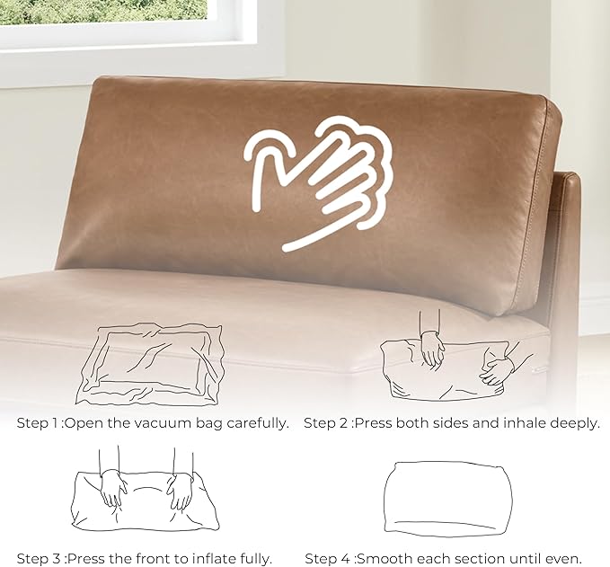 CHITA 118" Super Large Luxury 3 Seat Sectional Modular Sofa, FSC Certified Down Filled Modern Sofa, Deep Seat Comfty Cloud Couch, 3 Seat Couch, Solid Wood Leg, Faux Leather in Camel