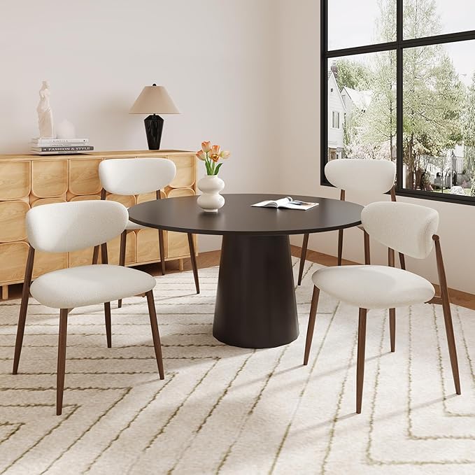 Dining Chairs Set of 4, Upholstered Dining Room Chairs with Metal Legs and Anti Slip Pads, Curved Back Kitchen Chair for Home and Restaurant Use, Beige