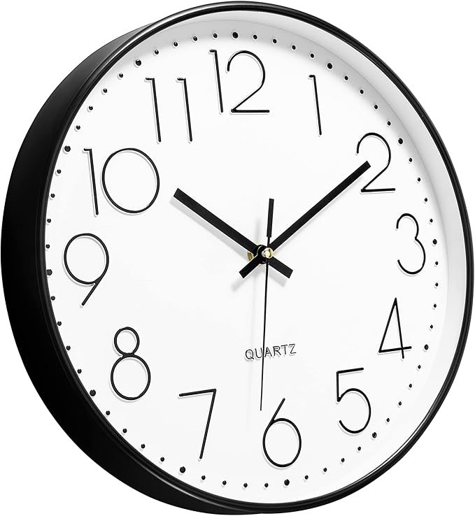 Foxtop 14 Inch Black Wall Clock, Large Silent Non-Ticking Battery Operated Round Quartz Modern Wall Clock Decorative for Office Living Room Bedroom Kitchen Home