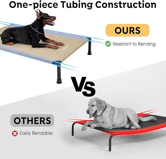 Veehoo Heavy Duty Elevated Dog Bed - Raised Dog Cot with Washable & Breathable Teslin Mesh, Non-Slip Silicon Feet, Cooling for Indoor or Outdoor, 35" x 22", Beige Coffee