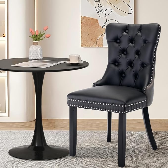 SoarFlash Kitchen Table and Chairs for 2, 31.5" Dining Table Set for 2 with Leather Upholstered Chairs, 3 Piece Round Kitchen Table Set, Dining Room Table Set for Small Space, Apartment, Black/Grey