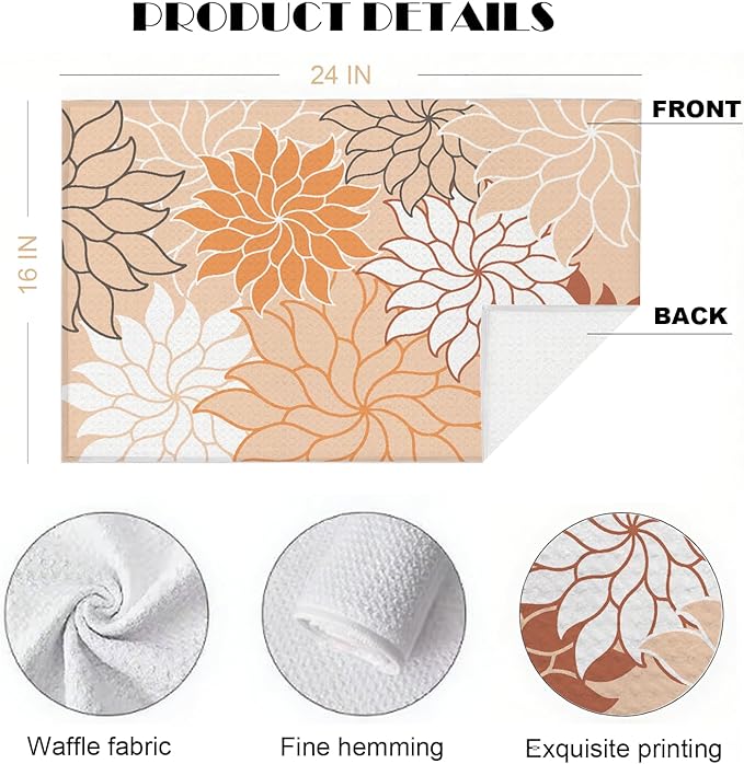 Boho Floral Abstract Waffle Towels, Flower Hand Towel for Bathroom Decor, 16x24 Inch Neutral Orange Color Flower Dish Tea Towel Decor for Kitchen/Bath/SPA,Gift for Friends.