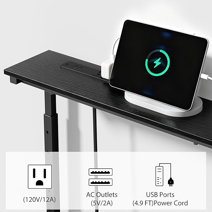 78 inch Narrow Console Table with Outlet,Adjustable Height(25"-37") Behind Sofa Table,Couch Behind Table Skinny,Couch Shelf with Charging Station,Long Entryway Table for Living Room,Black