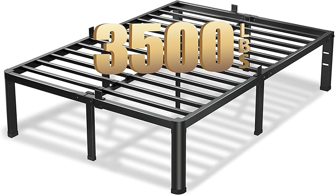 20 Inch Full Size Bed Frame, 3500Lbs Heavy Duty Metal Platform with Round Corner Legs Mattress Slide Stopper, Steel Slat Support No Box Spring Needed, Noise Free, Non-Slip, Easy Assembly