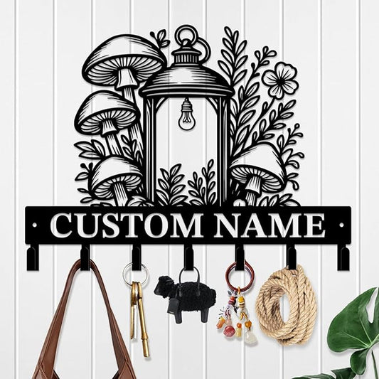 Customized Keys Holder - Personalized Mushroom Wonderland Key Hooks Wall Metal Sign Decor,Wall Holder,Door Hook (Style I)
