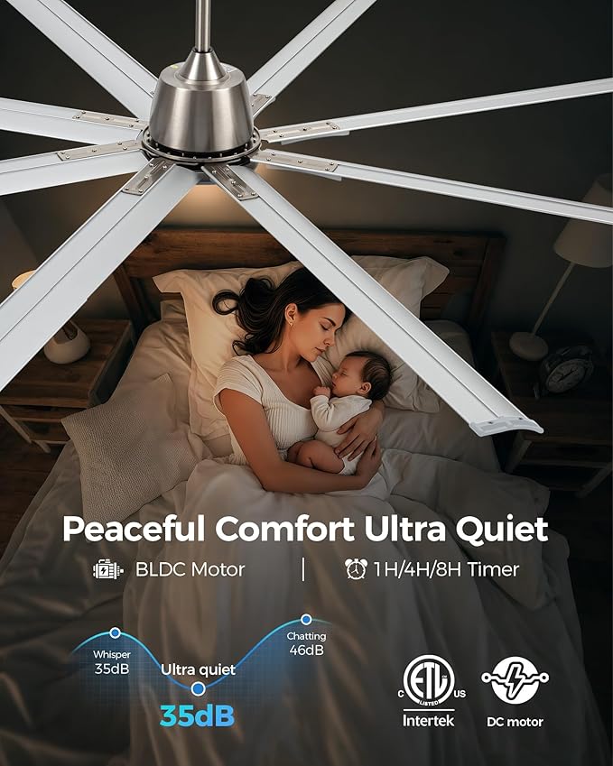 72In Brushed Nickel Aluminum Ceiling Fan with Light,Smart ceiling fan with Alexa and APP(via WIFI),6 Speed,3CCT,Quiet DC Outdoor Indoor fan for patio and Living Room