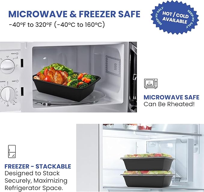 15 Pack 32oz Meal Prep Containers Reusable BPA-Free, Disposable Food Storage Containers with Lids, Bento Box Leakproof To Go Food Containers, Microwave Freezer Dishwasher Safe