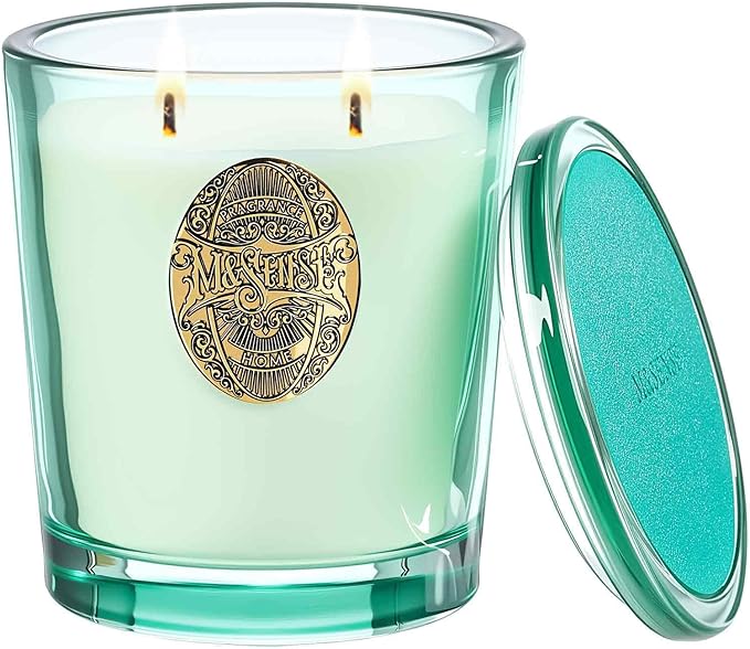 M&SENSE Large Two-Wick Clean Soy Candle | Fresh Linen & Neon Blue | 19.8 oz, 120H Burn Time | Luxury Scented Candle for Relaxation, Gifting, Home Décor | Ideal for Bedroom, Office, Party Ambiance