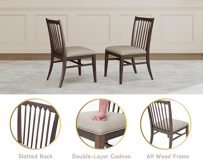 chairus Upholstered Dining Chairs Set of 6, Walnut Wooden Barrel Kitchen Chairs with Slat Back Double-Layer Cushion Farmhouse Accent Chairs for Dining Room/Living Room/Restaurant, Chenille Brown
