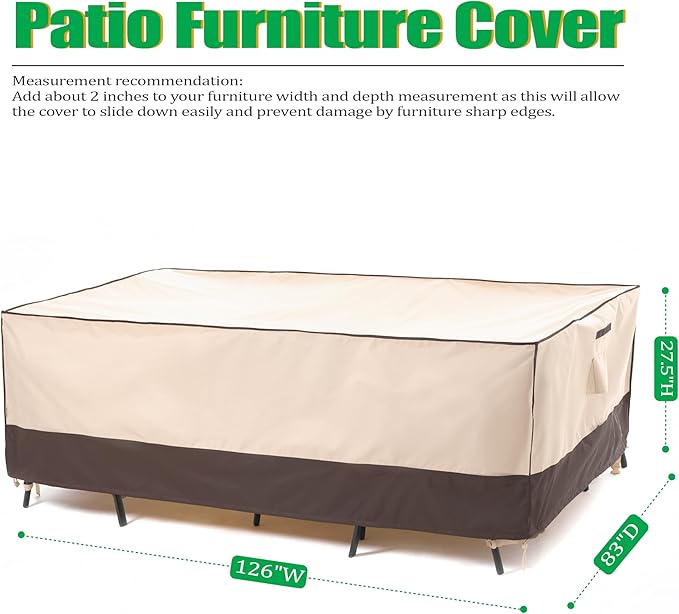 F&J Outdoors Heavy Duty Rip-stop Fabric UV Resistant Waterproof Large Patio Furniture Covers, 126"x83"x27.5"