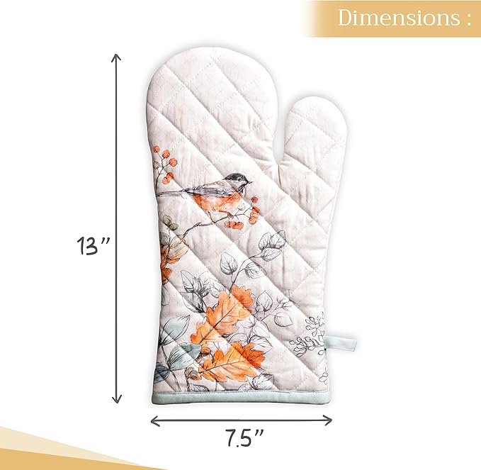 Maison d' Hermine Oven Gloves 100% Cotton Oven Mitt 7" x 13" with Loop Heat Resistant BBQ Cooking Gloves for Thanksgiving Christmas Decorations Handling Hot Pans (Pack of 1, Whitish Shabby Chique)