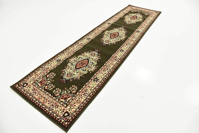 Unique Loom Reza Collection Traditional Persian Style Area Rug, 2 ft 7 in x 10 ft, Olive/Ivory