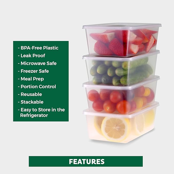 Freshware Food Storage Containers [50 Set] 34 oz Plastic Deli Containers with Lids, Slime, Soup, Meal Prep Containers, BPA Free, Stackable, Leakproof, Microwave, Dishwasher and Freezer Safe