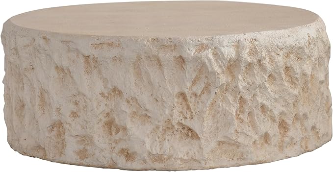 31.49" MgO Round Centre Coffee Table Vintage Faux Stone Sofa Pre-Modern Coffee Tables for Living Room Office Apartment,Amber