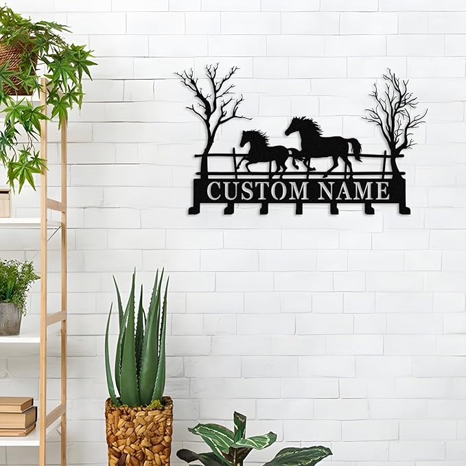 Personalized Horse Metal Key Rack Hooks with Name,Custom Key Holder for Wall,Metal Key Holde Wall Mount Hooks for Bedroom Entryway Kitchen Office Horse