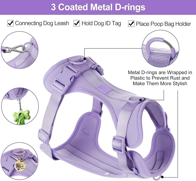 No Pull Lightweight Dog Harness: Adjustable Durable Breathable Mesh Pet Vest Harness with Soft & Comfortable Cushion, for Small Medium Large Dogs (Lilac, L)