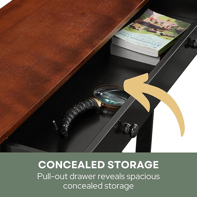 Convenience Concepts Oxford 1 Drawer Console Table with Shelves, Cherry/Black