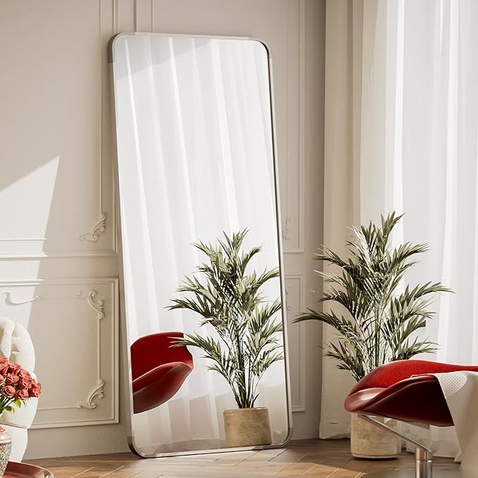 BEAUTYPEAK Silver Full Length Mirror, 65"x24" Rounded Corner Floor Mirror Standing Hanging or Leaning Against Wall, Suitable for Bedroom or Dressing Room