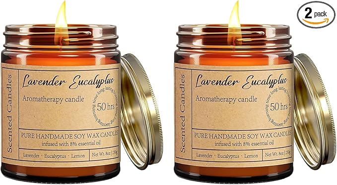 Lavender Eucalyptus Candles for Home Scented - Aromatherapy Candles for Women Relaxation Anxiety Stress Relief Claming Candles Gifts for Birthday Christmas Soy Wax Candle (2pk | 16oz)
