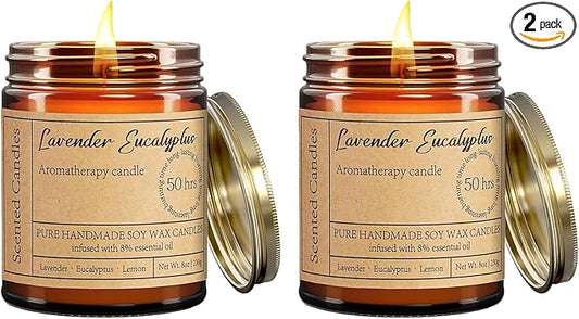 Lavender Eucalyptus Candles for Home Scented - Aromatherapy Candles for Women Relaxation Anxiety Stress Relief Claming Candles Gifts for Birthday Christmas Soy Wax Candle (2pk | 16oz)