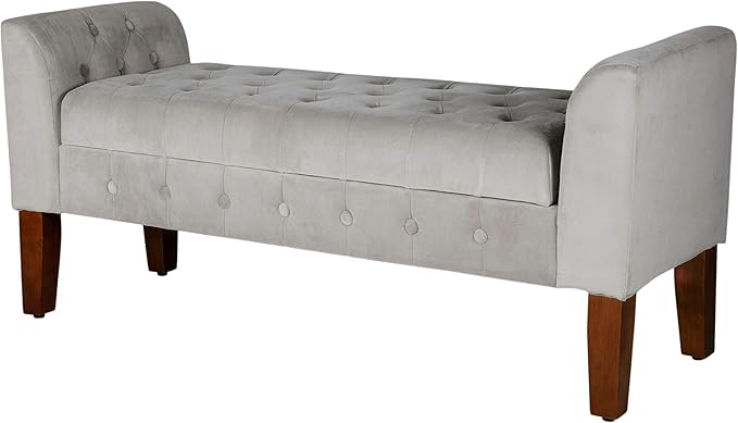 HomePop Velvet Tufted Storage Bench Settee with Hinged Lid, Grey