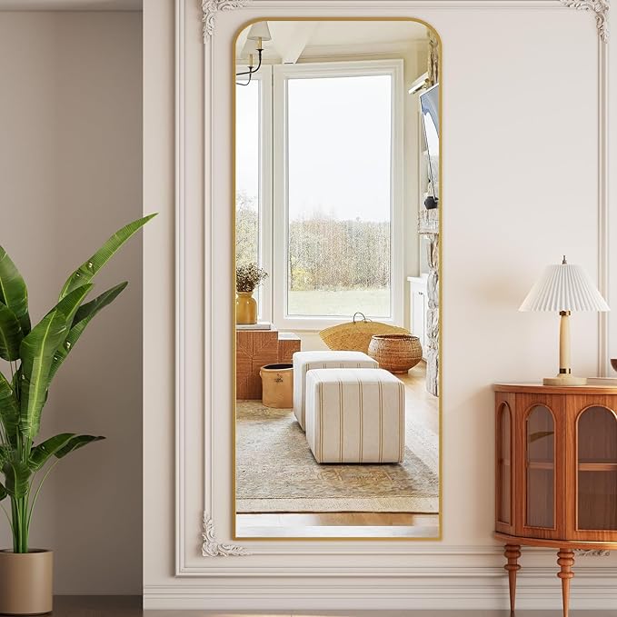 Full Length Mirror 71"x26" Arched Floor Standing Large Mirrors Full Body Mirror with Stand - with Aluminum Frame for Bedroom Living Room, Gold