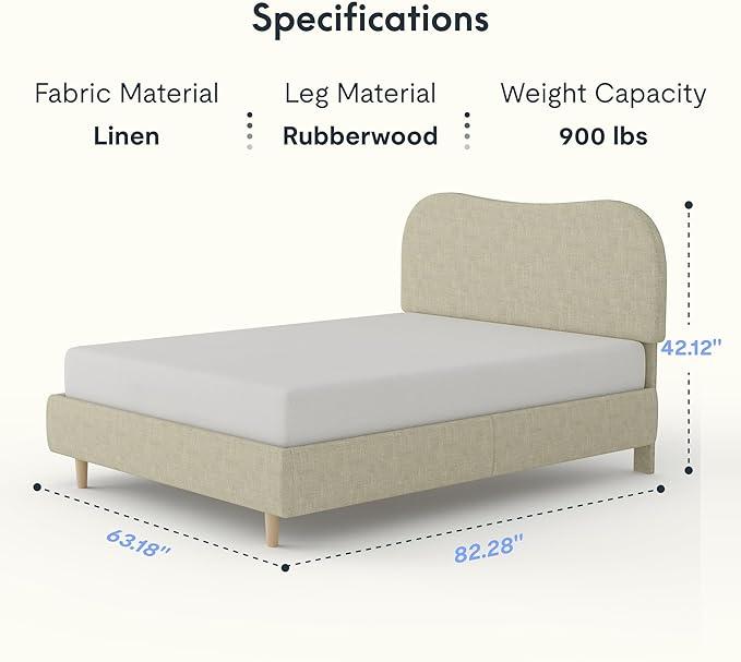 FlexiSpot Queen Size Linen Bed Frame, Upholstered Cloud Platform Bed with Adjustable Headboard, Plush Padding, Solid Wood Legs, Bonus LED Wall Light Included, No Box Spring Needed, Easy Assembly, Sage