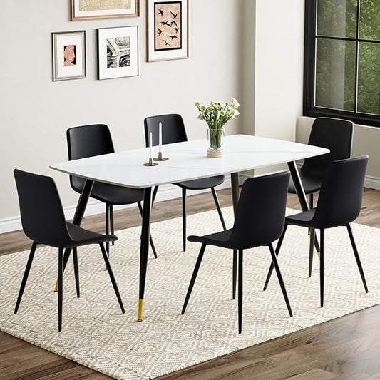 Dining Room Table Set for 6, Dining Table Set for 6 with Chairs, Sintered Stone Dining Set for 6, Easy to Assemble