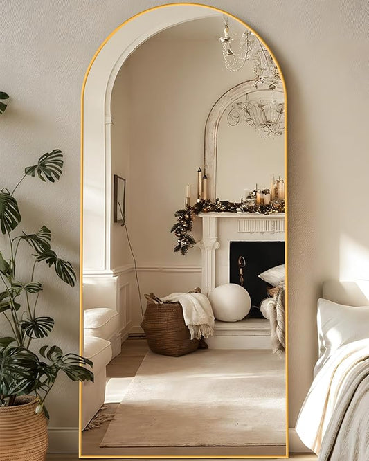 Full Length Mirror, 58"x19" Arched Floor Mirror Freestanding, Floor Standing Full Body Mirror with Stand for Bedroom, Hanging Mounted for Living Room Cloakroom, Gold