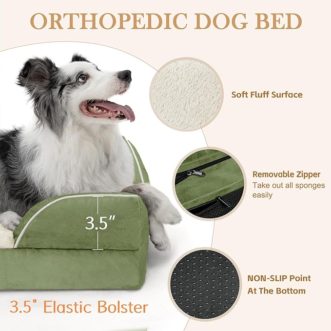 Comfort Expression Small Dog Beds Waterproof Orthopedic Foam Dog Sofa Beds for Medium Dogs Comfy Pet Bed with Washable Removable Cover & Non-Slip Bottom(Small,Light Green)