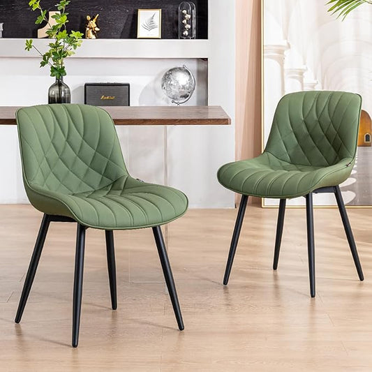 YOUNUOKE Dining Chairs Set of 2 Mid Century Modern Kitchen Chair Comfortable Upholstered Faux Leather Dinner Chairs for Kitchen Dining Room, Olive